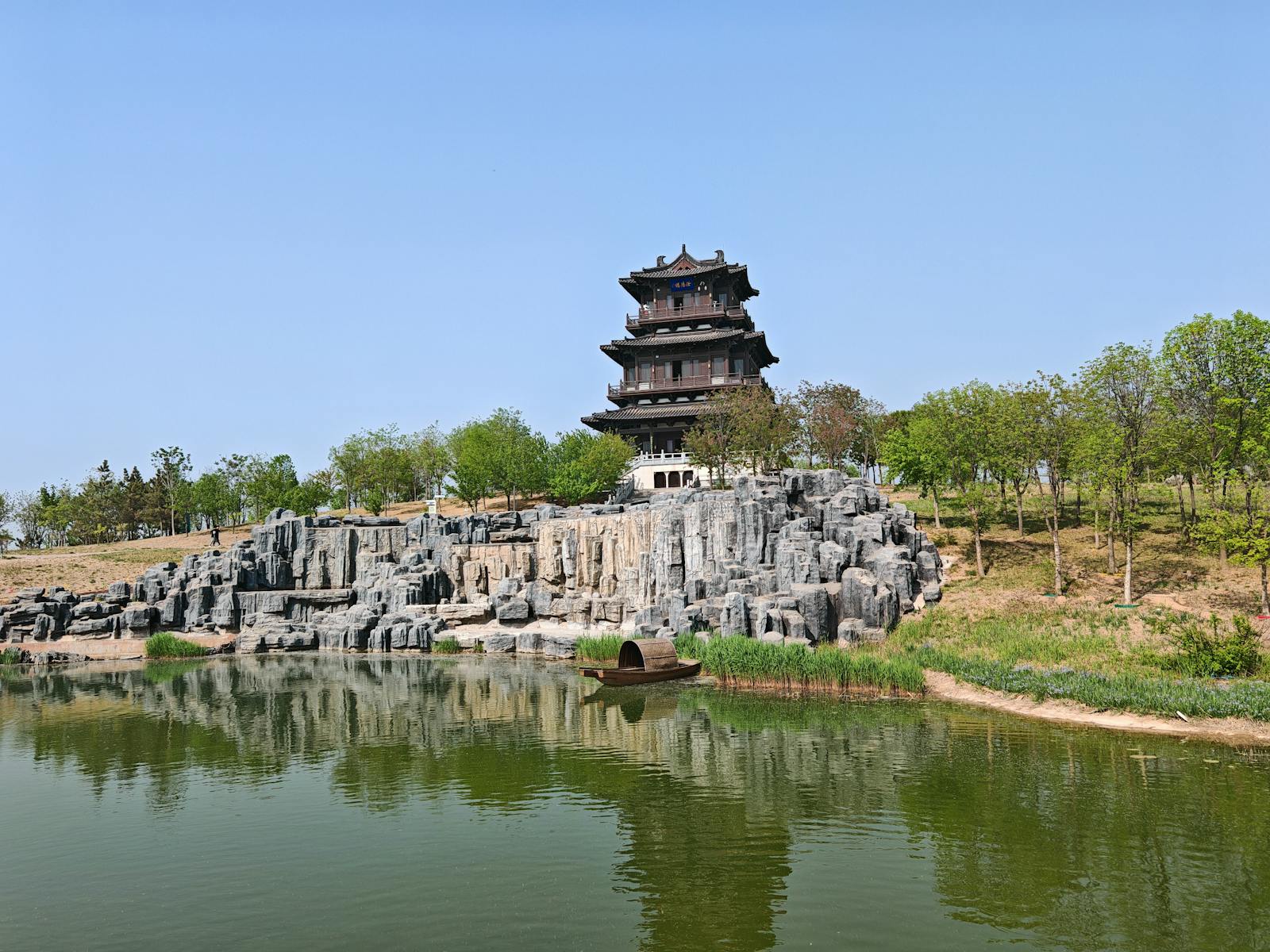 Wooden Pagoda by the Lake